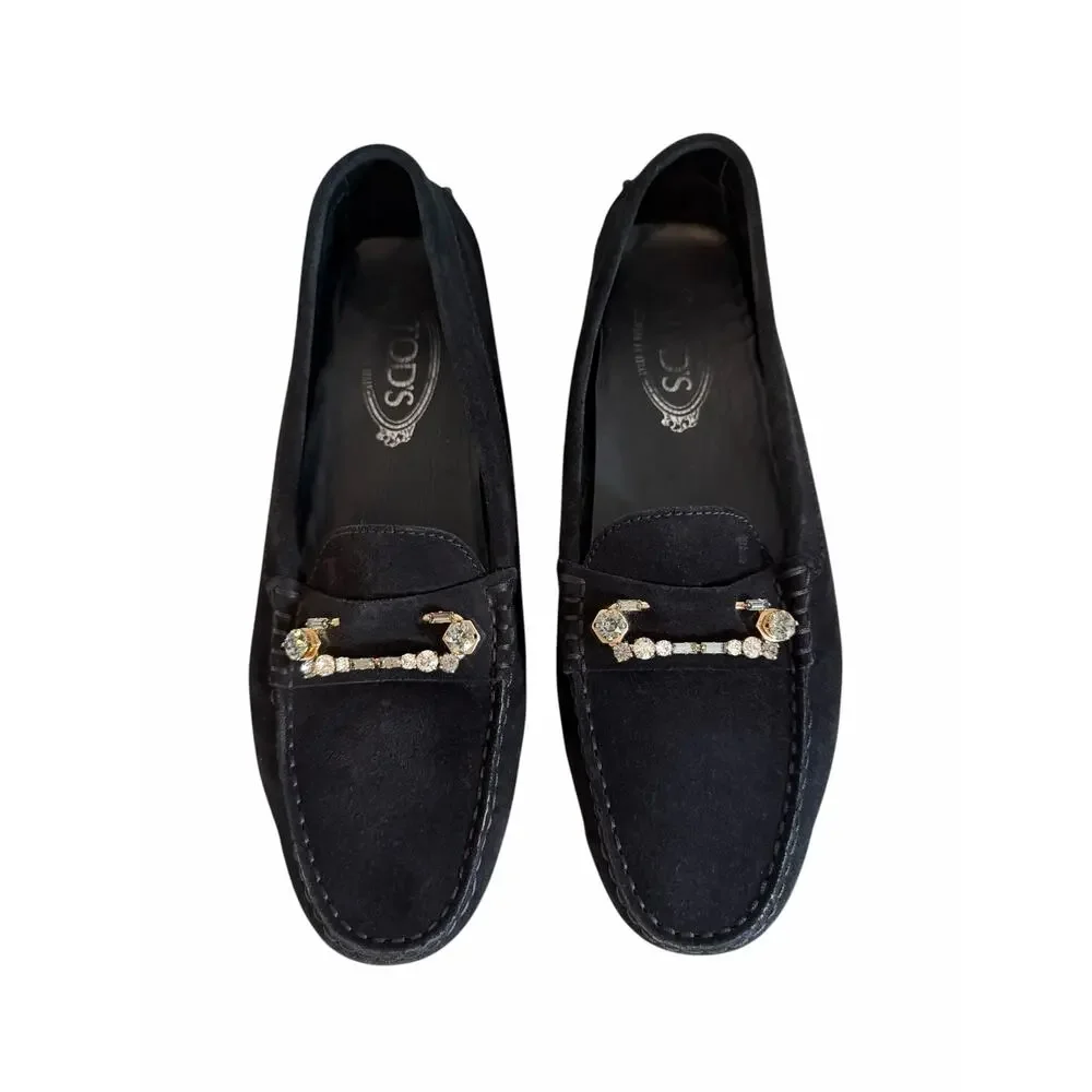Tod's Women's Balck  Suede Rhinestone Driving Shoes sz 40/ 9 - Picture 3 of 9